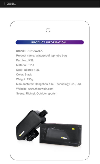 1.3 Liter Waterproof Bike Top Tube Bag - K32