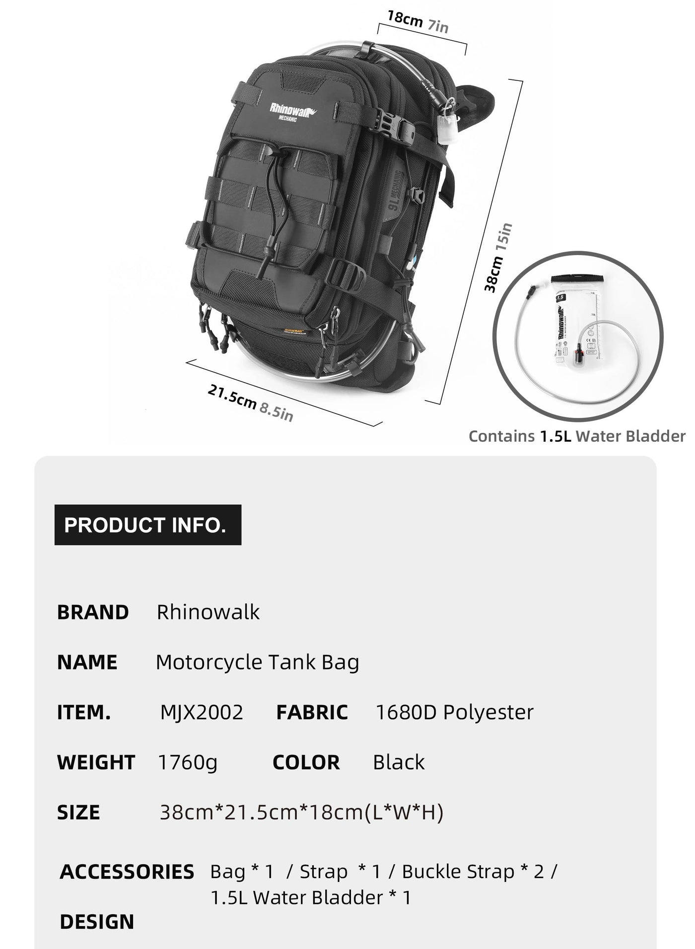 9L Motorcycle Tank Bag – Hydration Bladder, Waterproof Gear
