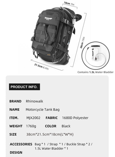 9L Motorcycle Tank Bag – Hydration Bladder, Waterproof Gear
