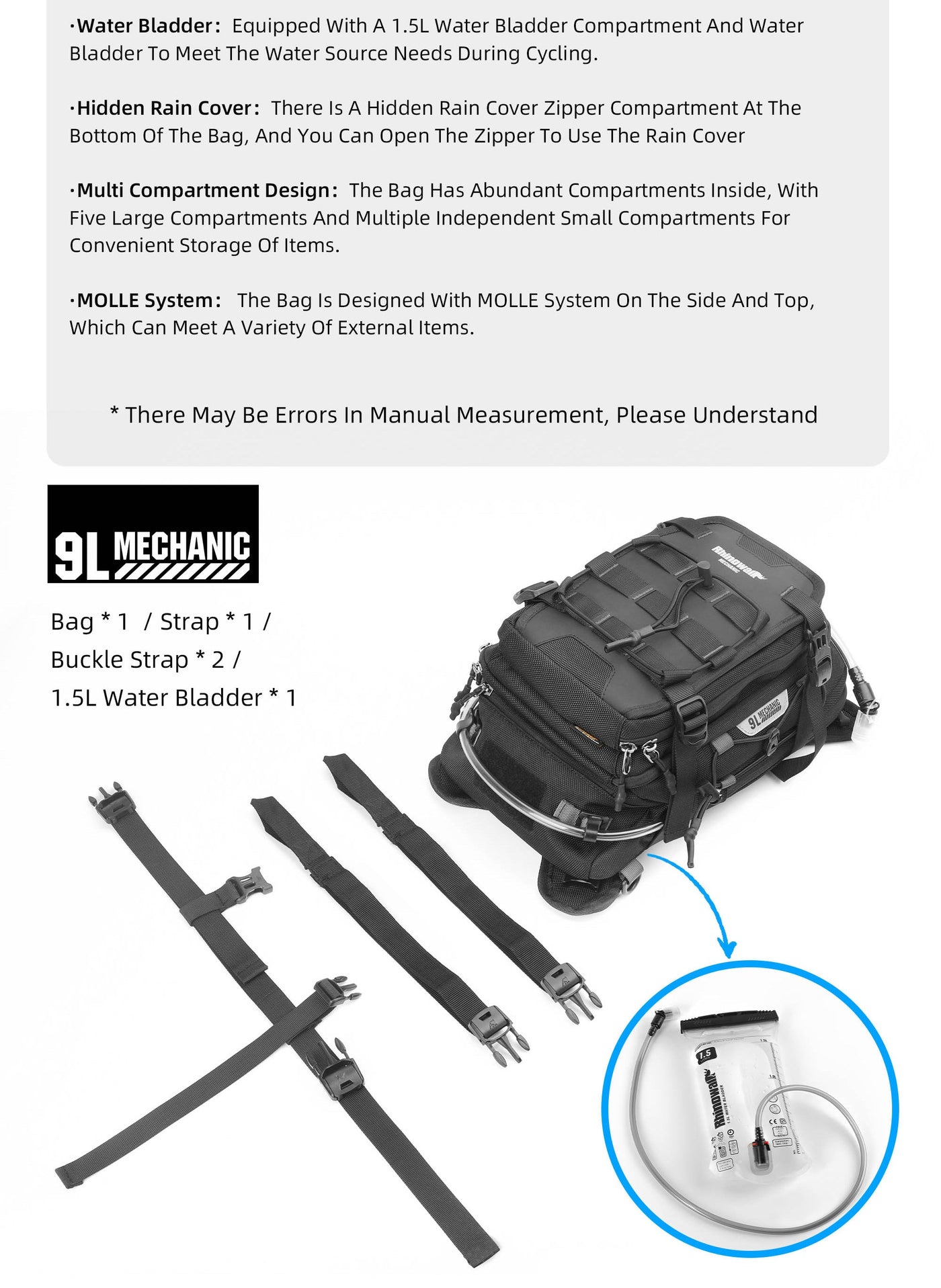 9L Motorcycle Tank Bag – Hydration Bladder, Waterproof Gear
