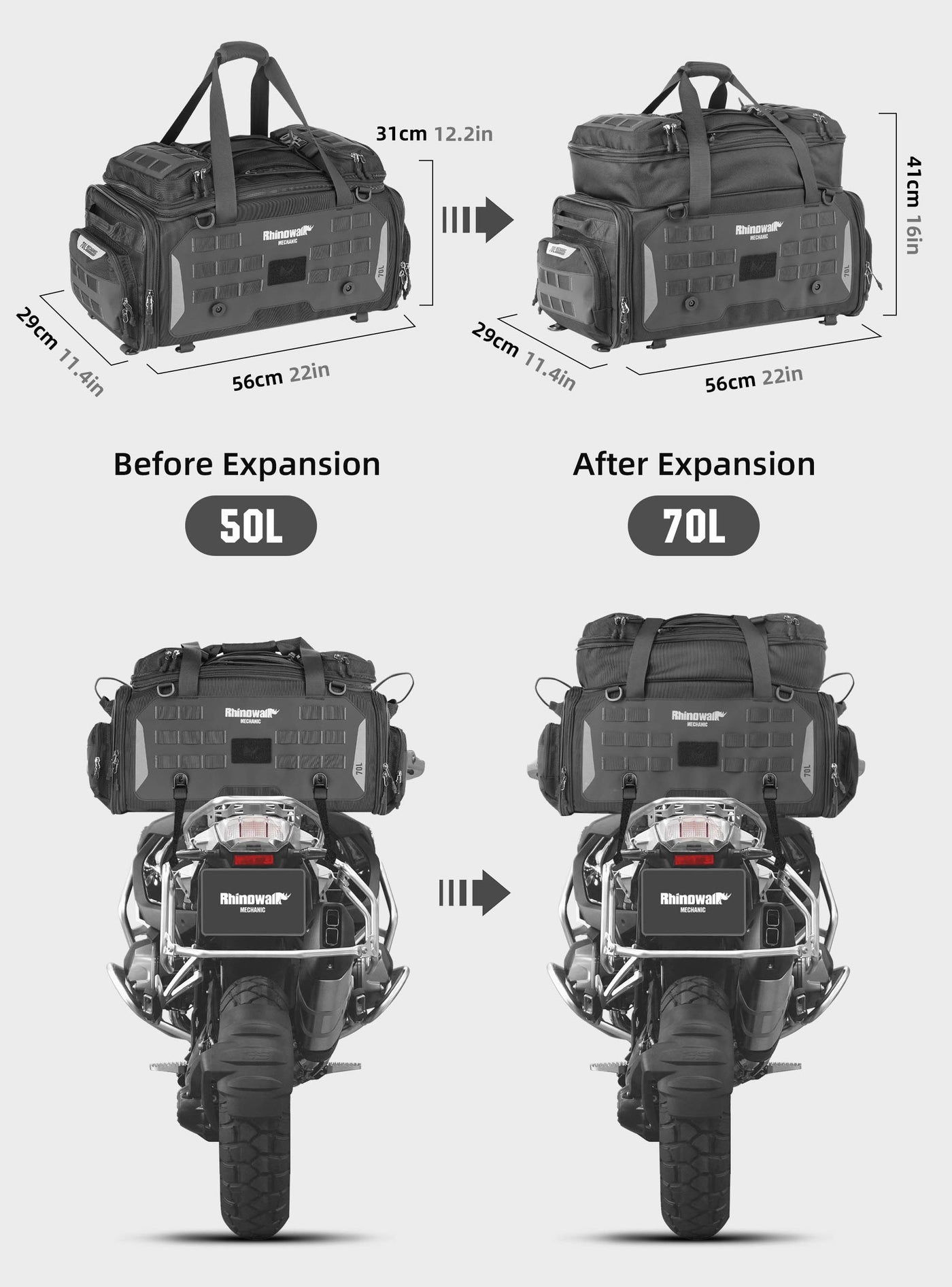 50–70L Motorcycle Tail Bag – Waterproof Touring Seat Bag