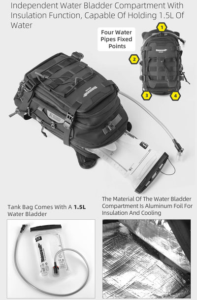 9L Motorcycle Tank Bag – Hydration Bladder, Waterproof Gear