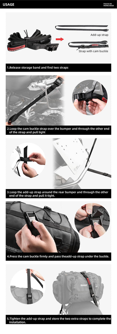 2.5M Buckle Tie-Down Strap with Cam Buckle for Motorcycle Bags
