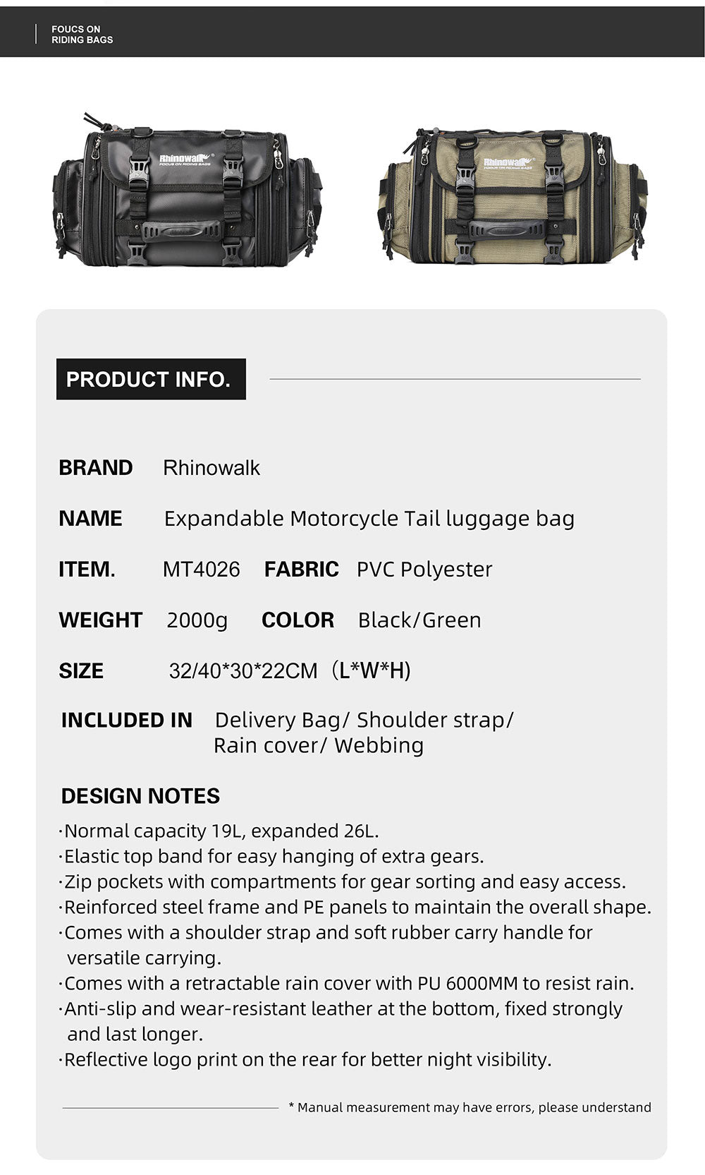 19-26l Motorcycle Tail Seat Bag