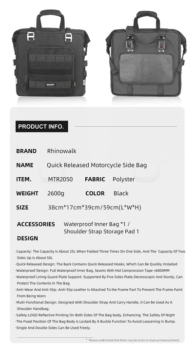 25 litres Motorcycle Side Bag - 1 piece