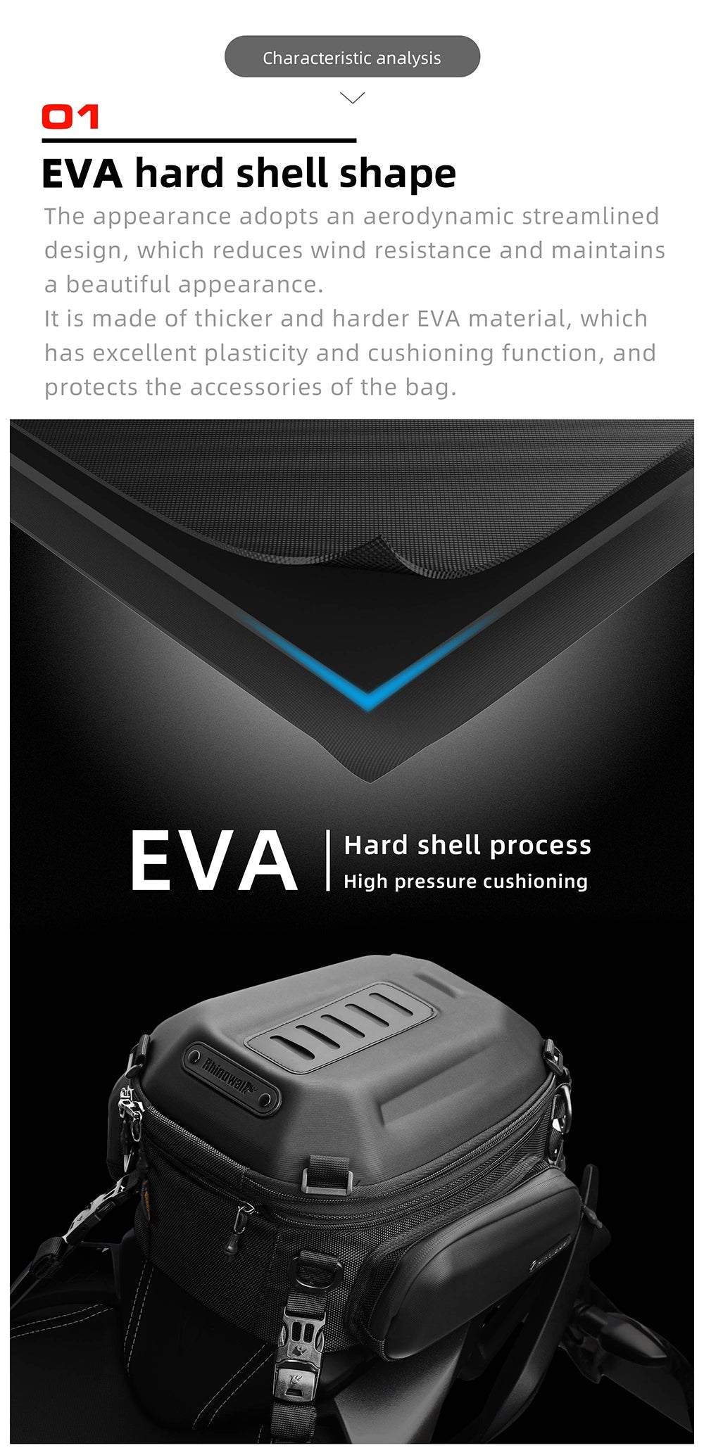 12-18l Motorcycle hard shell tail bag