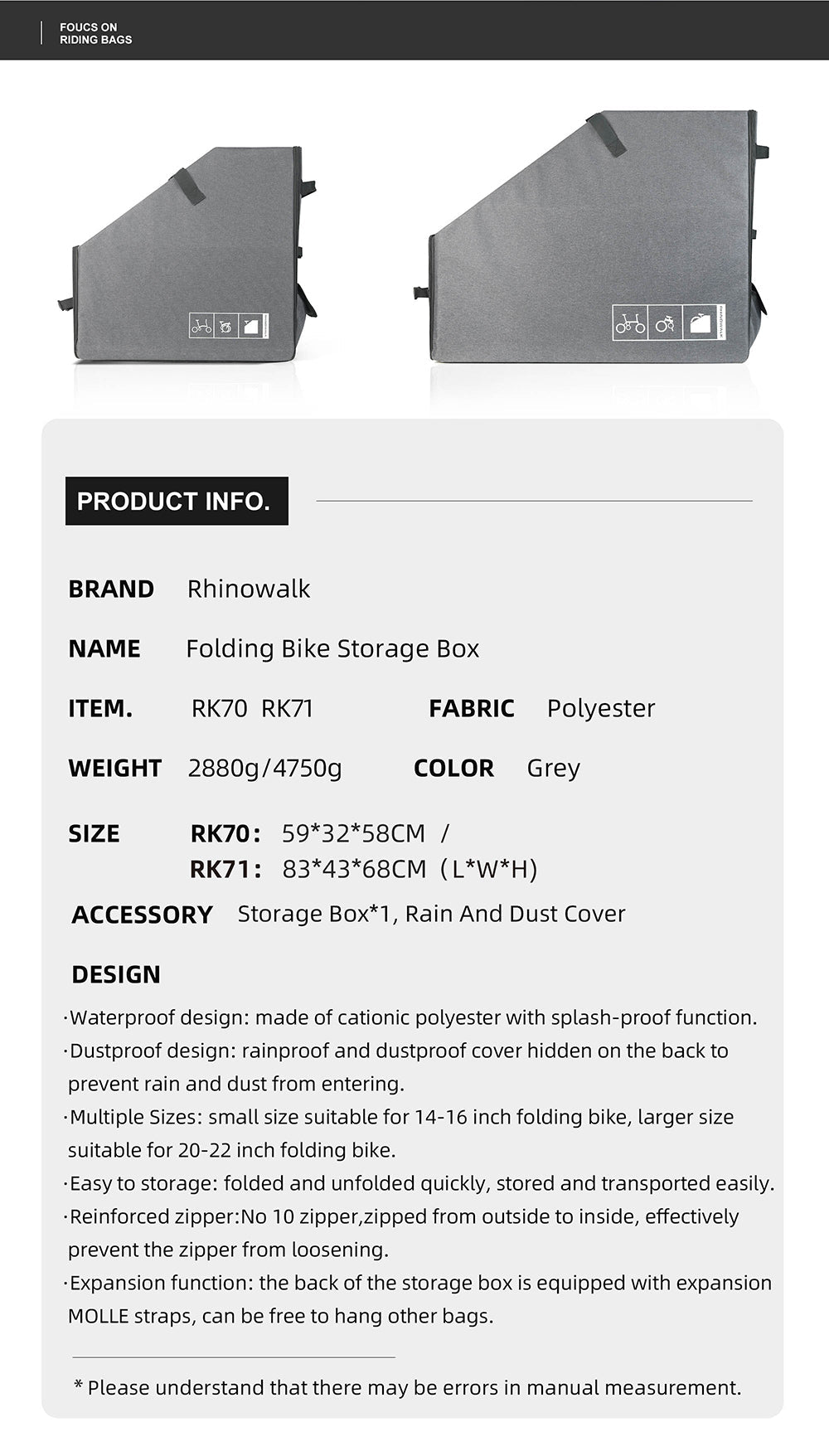 Storage box for 14"-16", 20"-24"  folding bikes
