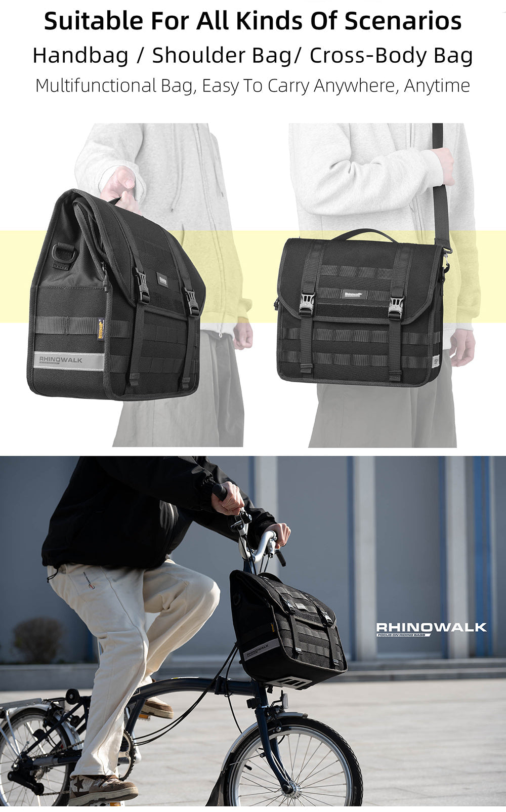 Quick release handlebar bag+mounting plate for Brompton Bikes