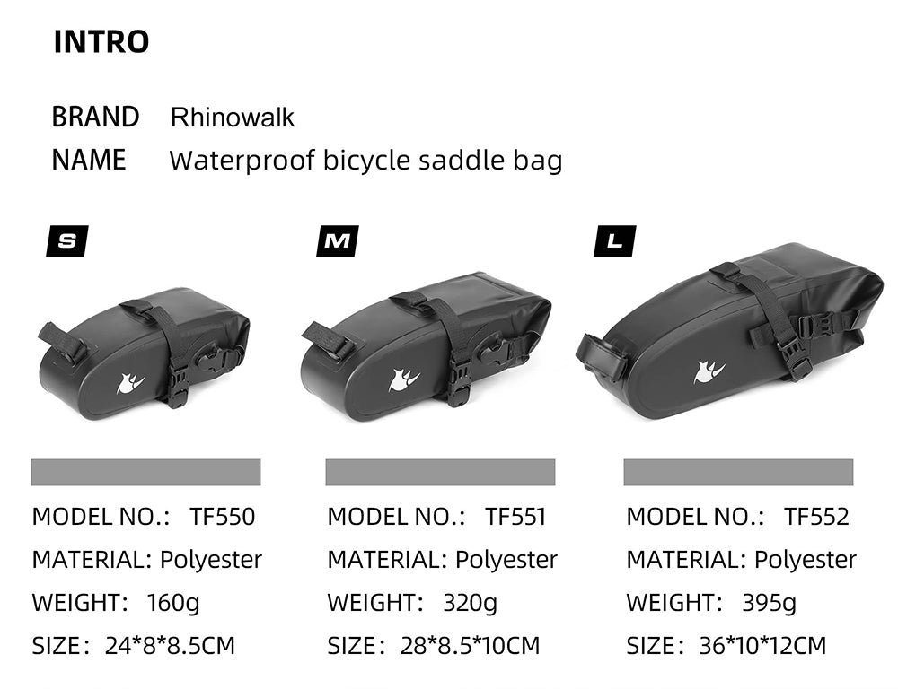 1.5L/2.5/4L Waterproof Bike Saddle Seat Bag
