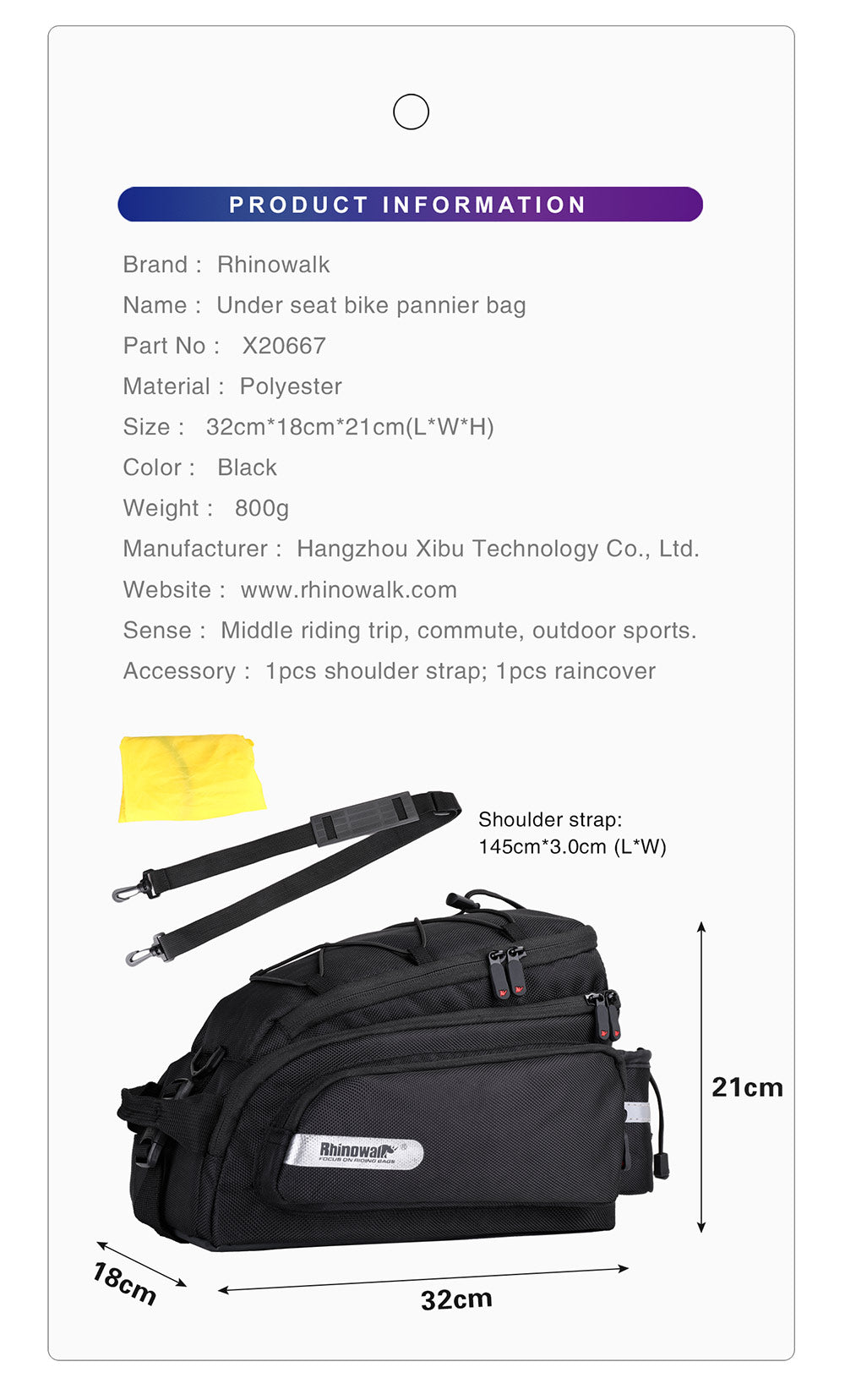 12 Liter Rear Rack Cargo Trunk Storage Bag