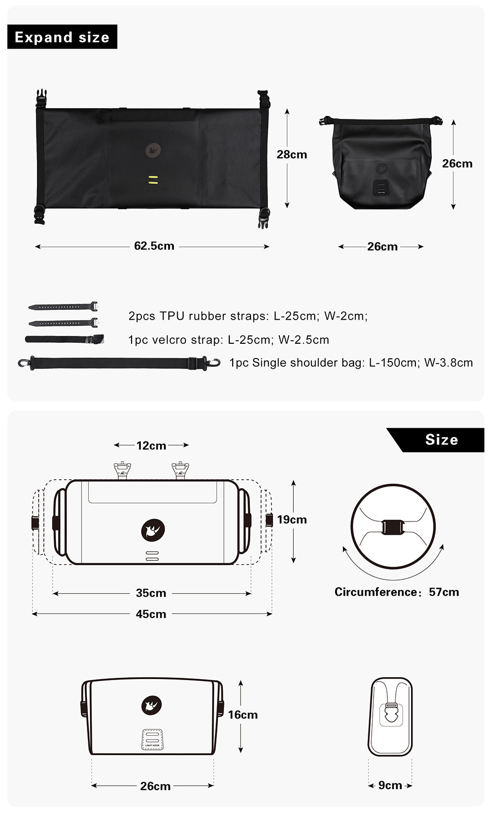 12 Liter 2-piece Handlebar Roll Pack - includes 5 spacers
